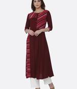 Maroon printed rayon kurtas-and-kurtis