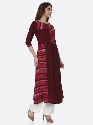 Maroon printed rayon kurtas-and-kurtis 3