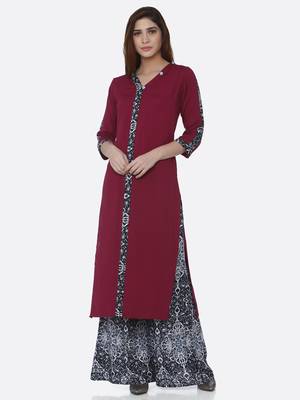 Maroon printed rayon kurtas-and-kurtis 1