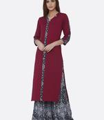 Maroon printed rayon kurtas-and-kurtis
