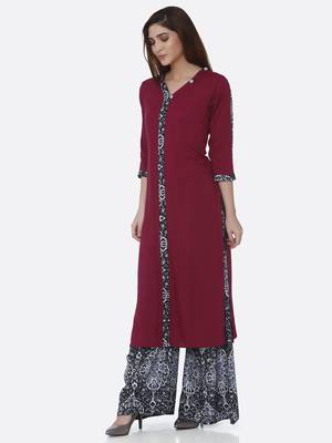 Maroon printed rayon kurtas-and-kurtis 3