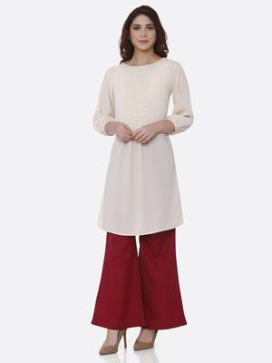 Peach plain polyester kurtas-and-kurtis 1