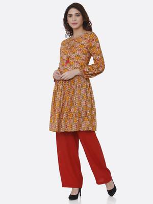 Yellow printed rayon kurtas-and-kurtis 1