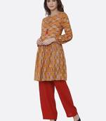 Yellow printed rayon kurtas-and-kurtis