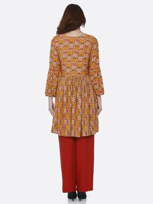 Yellow printed rayon kurtas-and-kurtis 2