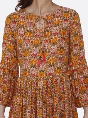 Yellow printed rayon kurtas-and-kurtis 5