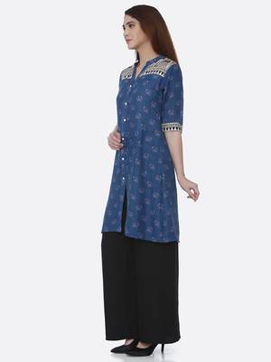 Blue printed rayon kurtas-and-kurtis 3