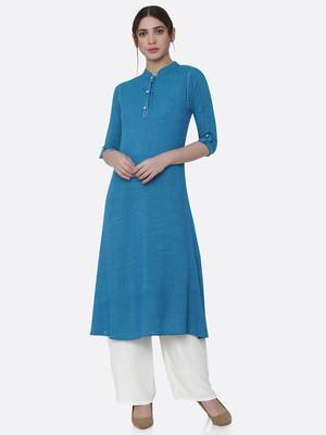 Blue plain rayon kurtas-and-kurtis 1