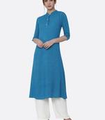 Blue plain rayon kurtas-and-kurtis