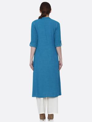 Blue plain rayon kurtas-and-kurtis 2