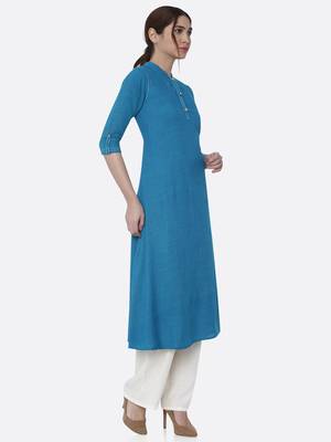 Blue plain rayon kurtas-and-kurtis 3
