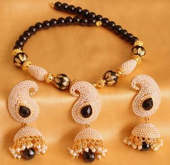 Gorgeous Black Peral Mango Jhumka Pendant Necklace Set 1