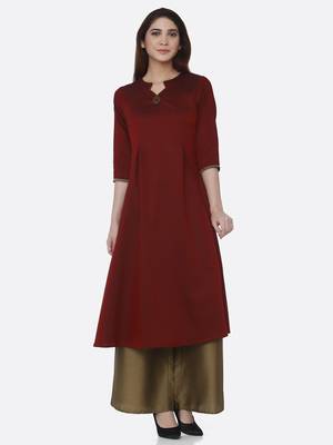 Maroon plain polyester kurtas-and-kurtis 1