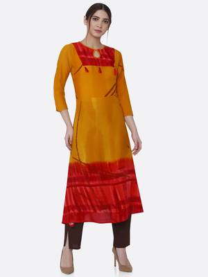 Yellow printed rayon kurtas-and-kurtis 1