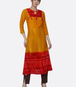Yellow printed rayon kurtas-and-kurtis