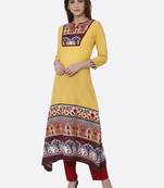 Yellow printed rayon kurtas-and-kurtis