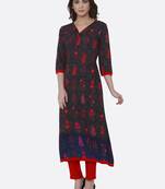Black printed rayon kurtas-and-kurtis