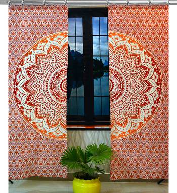 Indian Ombre Mandala Hook Curtains Set Decorative Indian Hooks Curtain Mandala Tapestry for Bedroom 1