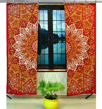 Mandala Window Hook Curtains Indian Drape Balcony Room Decor Curtain Boho Set Ethnic Window Treatments & Panels Set 1