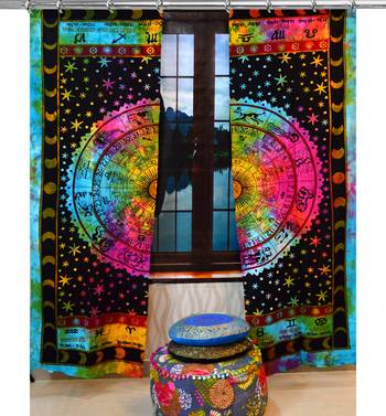 Mandala Tie Dye Door Hook Curtains Indian Drape Balcony Room Decor Horoscope Curtain Boho Set Ethnic Window Treatments 1
