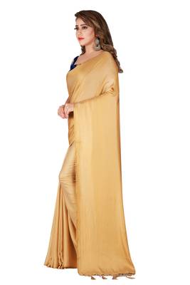 Beige plain crepe saree with blouse 2