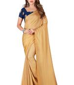 Beige plain crepe saree with blouse