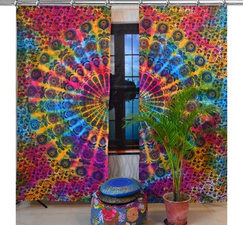 Pea Tie Dye Hook Curtains Indian Drape Balcony Room Decor Tie Dye Hook Curtains Indian Drape