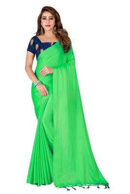 Light green plain crepe saree with blouse 1