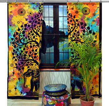 Indian Hook Curtain Mandala Curtains, Include 2 Panel Set Mandala Curtain, Drapes & Valances, Window Treatment Curtain 1