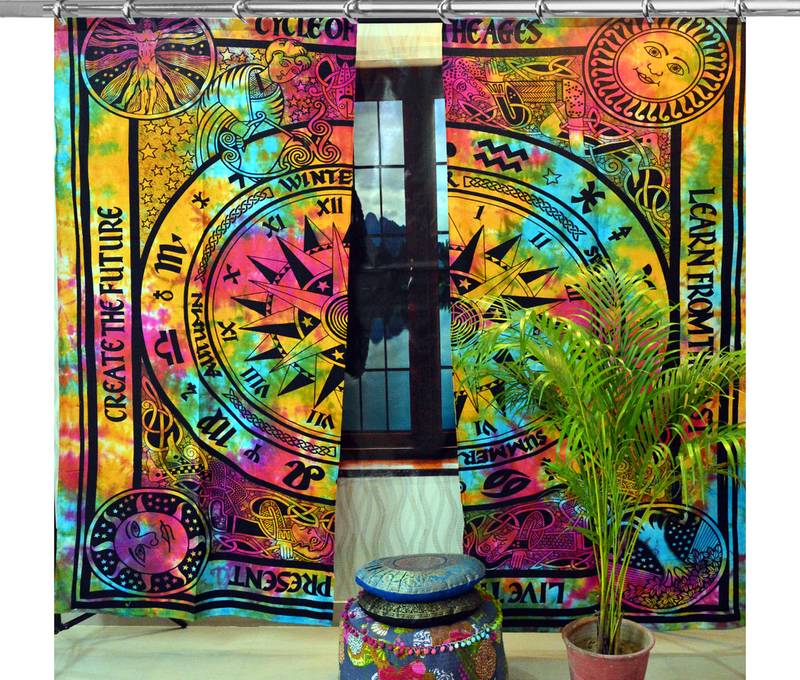 Indian Curtain Mandala Curtains, Include 2 Panel Set Mandala Curtain, Hook Curtains, Drapes & Valances, Window Treatment