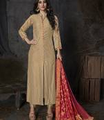 Beige resham embroidery banarasi silk salwar with dupatta