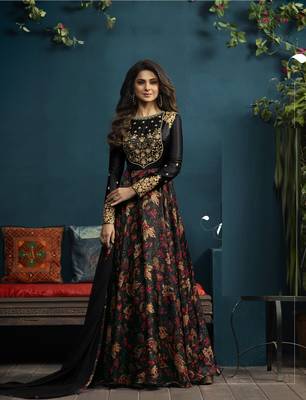 Black Resham Embroidery Silk Salwar With Dupatta 1
