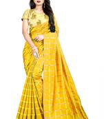 Yellow plain art silk saree with blouse