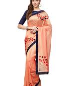 Peach orange zari woven silk blend saree with blouse