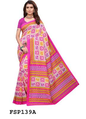 Magenta and cream checkered fancy silk saree with blouse 1