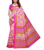 Magenta and cream checkered fancy silk saree with blouse