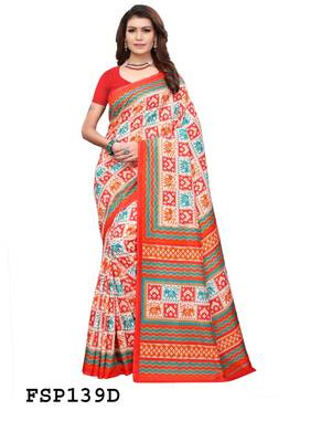 Carrot red checkered fancy silk saree with blouse 1