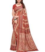 Brown and beige polka dot fancy silk saree with blouse