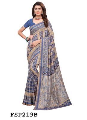 Blue and beige polka dot fancy silk saree with blouse 1