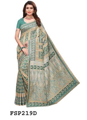 Teal green and beige polka dot fancy silk saree with blouse 1