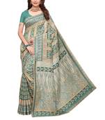 Teal green and beige polka dot fancy silk saree with blouse