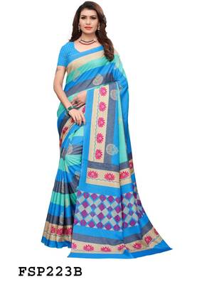 Multicolor strips fancy silk saree with blouse 1