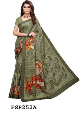 Olive human face fancy silk saree with blouse 1