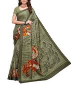 Olive human face fancy silk saree with blouse
