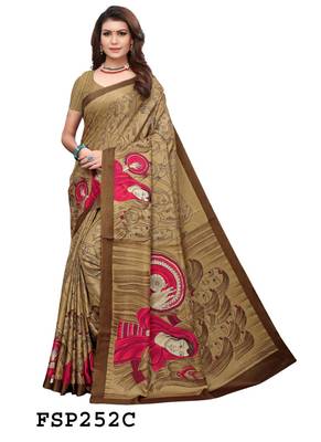 Beige human face fancy silk saree with blouse 1