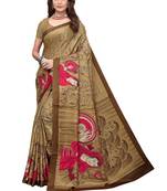 Beige human face fancy silk saree with blouse