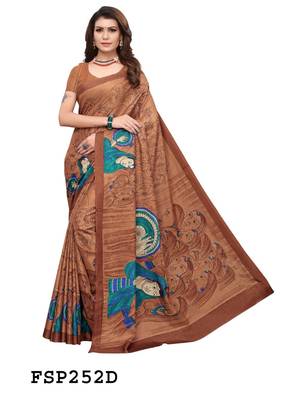 Brown human face fancy silk saree with blouse 1