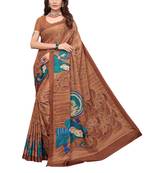 Brown human face fancy silk saree with blouse
