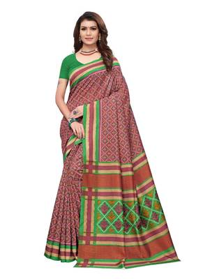 Brown polka dot art silk saree with blouse 1