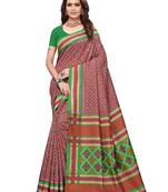 Brown polka dot art silk saree with blouse